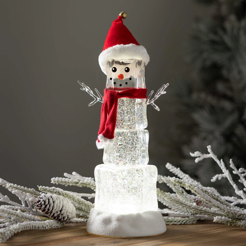 Lighted Block Snowman Shimmer