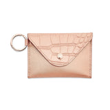 Solid Rose Gold Croc-Embossed-Mini Envelope Wallet